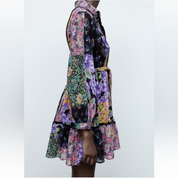 ZARA PRINTED RUFFLED SHORT DRESS - Picture 3 of 8